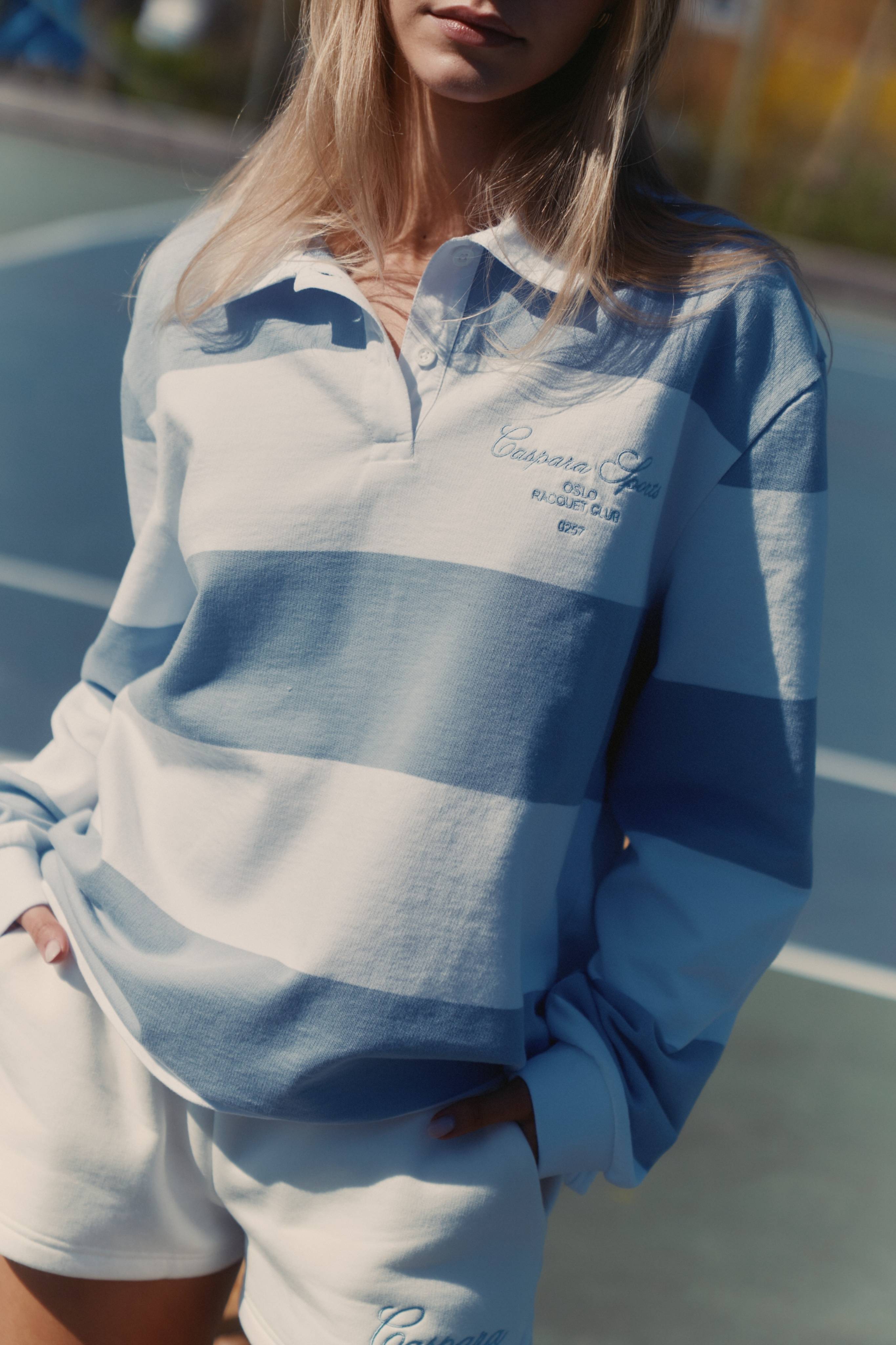 W. Cotton Rugby Shirt - Stripes White/Vintage Blue